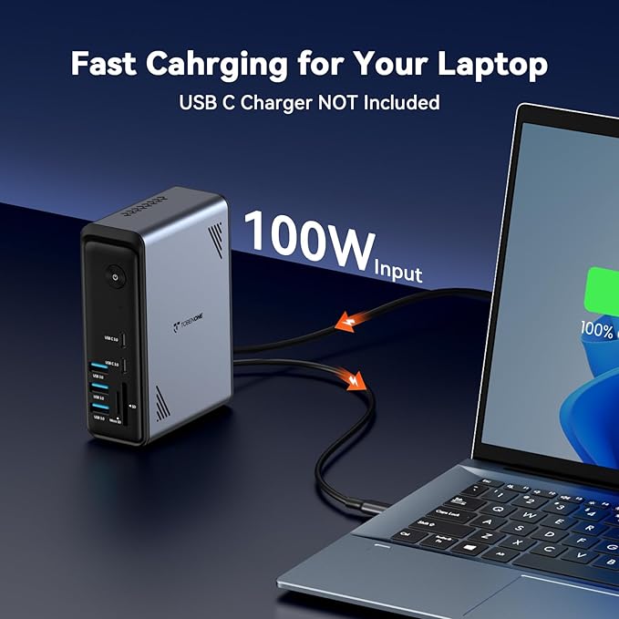 TobenONE 18 in 1 Laptop Docking Station 3 Monitors, Triple 4K Display with 3 HDMI, 9 USB Ports, Gigabit Ethernet, PD3.0, for Windows/Dell/Lenovo/HP/Thinkpad Laptops (No Power Adapter)