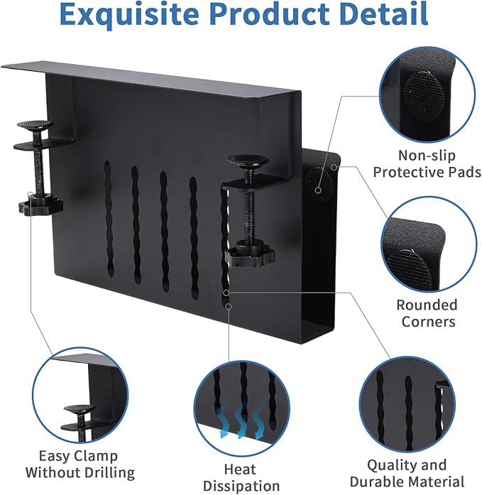Desk Side Organizer, Desk Laptop Holder with Magnetic Pen Holder, No Drill Hanging Desk Organizer for Office and Home Fits Flat Edge 0.3" to 2.3"