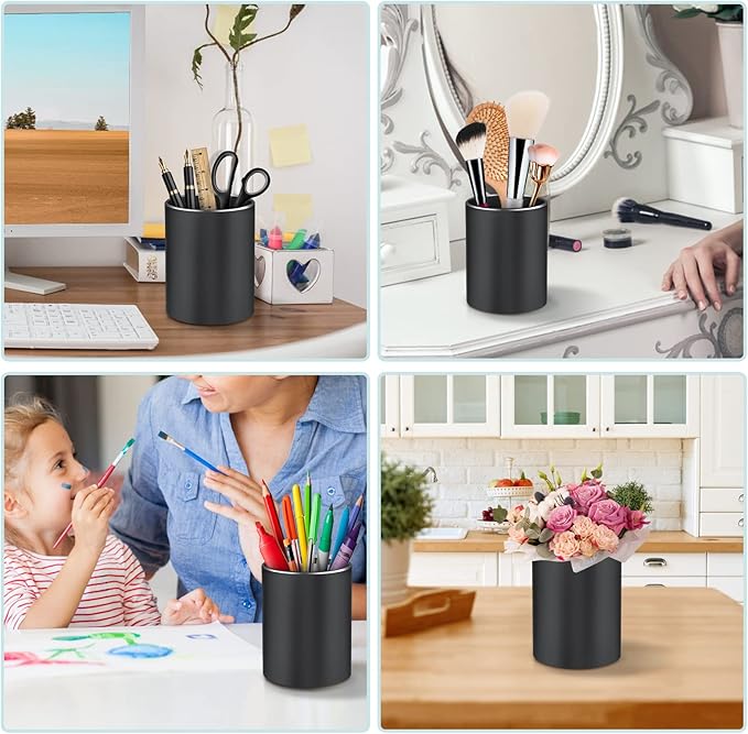 Pen Holder Pencil Holder for Desk, Metal desk pen holder, Makeup Brush Holder, pencil cup, pen organizer for desk, for Office, School, Home, and Kids 3.9×3.14inch (Black)