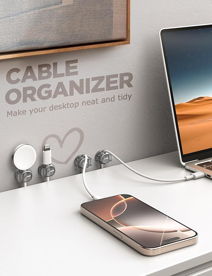 12Pack Cable Clips - Chfeila Latest Dual Spring Cord Organizer with Clasp Lock, [Max Stability] Desk Cable Management, Adhesive Phone Charging Wire Holder for Nightstand/Car/Wall, Office Accessory