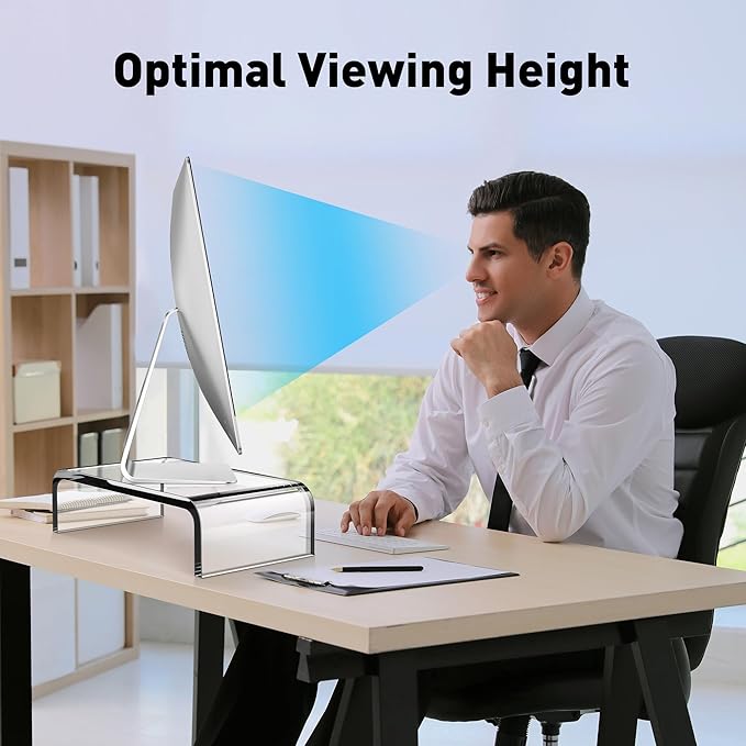 AboveTEK Acrylic Monitor Stand – Clear Monitor Riser & Computer Desk Stand, Premium Acrylic Laptop Stand for Home Office, PC TV Stand with Keyboard Storage Heavy Duty Desk Riser