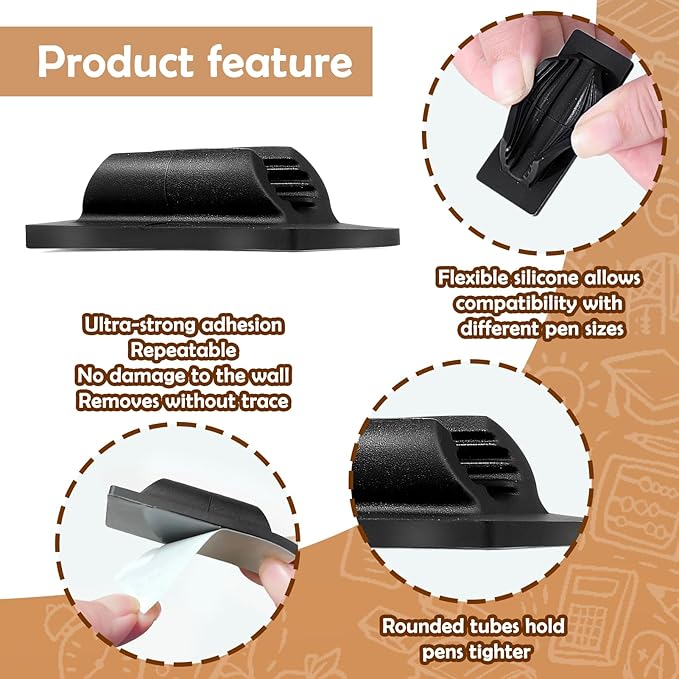 AIERSA Pencil Holder for Desk,20Pcs Pen Holders for Classroom Clipboard Attachment,Silicone Adhesive Pencil Holder for School Student Kids Desk Teacher Office Accessories