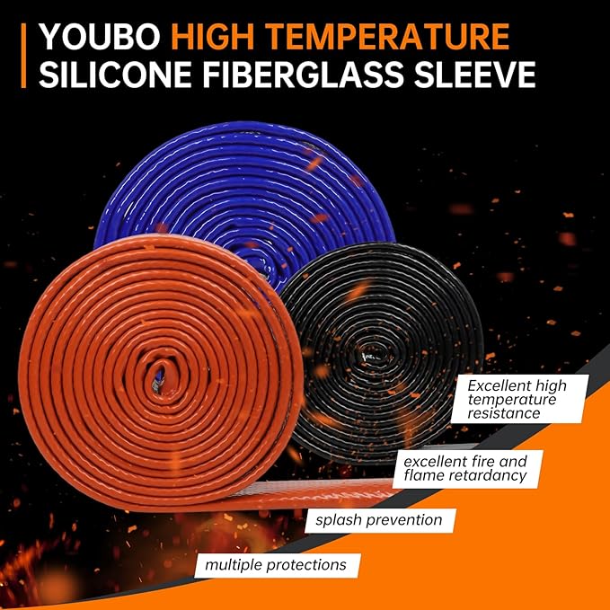 High Temp Fire Sleeve, Fiberglass Braided Heat Shield for Automotive Fuel Line & Wiring Harness, Silicone Coated Fireproof Protection Tube (Red, 12mm(15/32")-9.9ft)