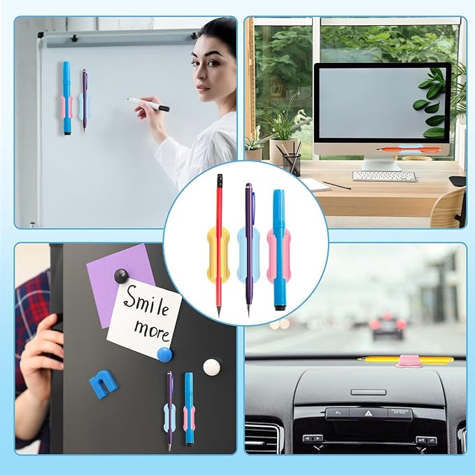 Sherr 48 Pack Adhesive Pencil Holders for Desk Upgraded Pen Holder for Desk Silicone Flexible Adhesive Pen Marker Organizer Clipboard Classroom School Office Accessories Teacher Supplies
