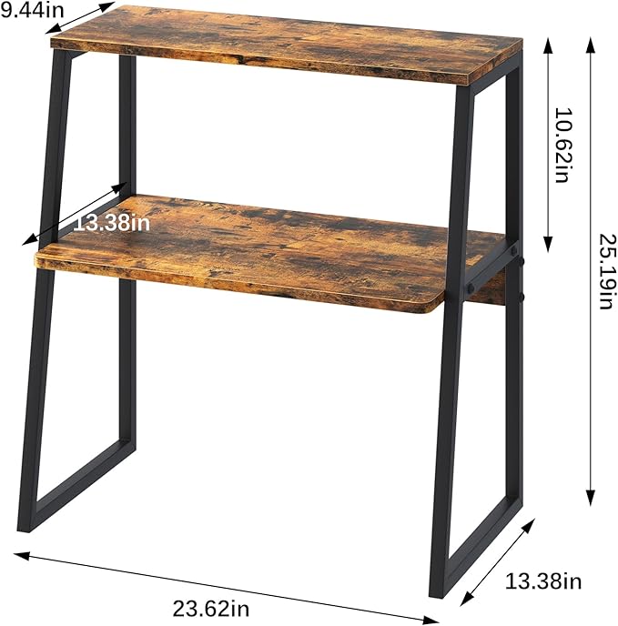 Printer Stand for Desk, Desktop Printer Shelf, 3 Tier Desk Shelf for top of Desk, Large Printer Stands Office Organization Shelves for Home Office Printer Fax Book, Rustic Brown