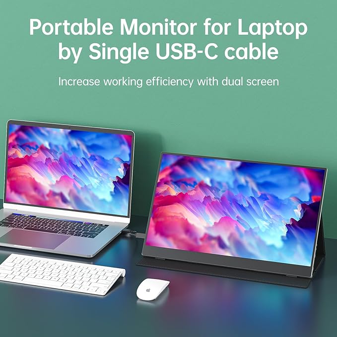cocopar Portable Monitor 15.6 Inch 1080P FHD 60Hz 85% sRGB Travel Monitor with Speaker HDMI USB-C Second Screen for Laptop MacBook Surface PC Xbox PS4/5, VESA Mountable, with Full Cover Stand
