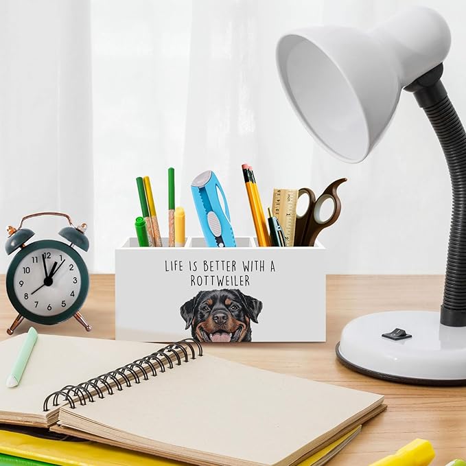 Rottweiler Dog Gifts Pen Pencil Holder for Desk, Funny Rottweilers Dog Lovers Gift Office Desk Accessories, Life Is Better with a Rottweiler Pen Holders Organizer for Women Bathroom Decor