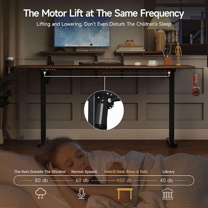 ONBRILL Standing Desk with 2 Adjustable Monitor Shelves, 71 x 24 Inches Electric Stand Up Desk with Memory Controller and Adjustable Height from 28-46 inches for Computer Workstations, Walnut