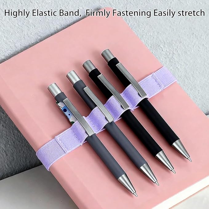 4-Pack Pen Loop Holder, Elastic Pen Loops for Notebook, Journaling, Office, Stretchable Pencil Organizer, Anti-Loss Desk Accessories (Purple)
