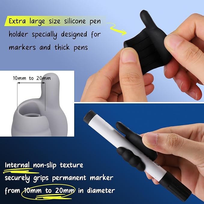 AIERSA Thumb Silicone Marker Holder for Whiteboard, Dry Erase Adhesive Marker Holder, Sticky Marker Clip for Classroom Desk, Clipboard, Lockers, Wall Single Marker Organizer for School Office Supplies