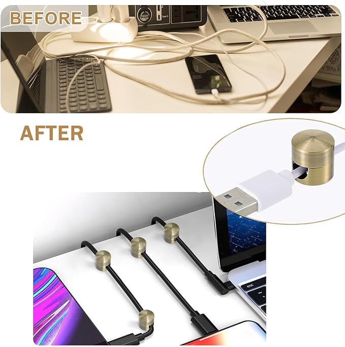 3 Sets Charger Cord Holder,Antique Copper Color Metal Adhesive Cable Management Clips,Adjustable Cable Anchor Holders,Wire Organizer for Desk, Wall, Home, Office