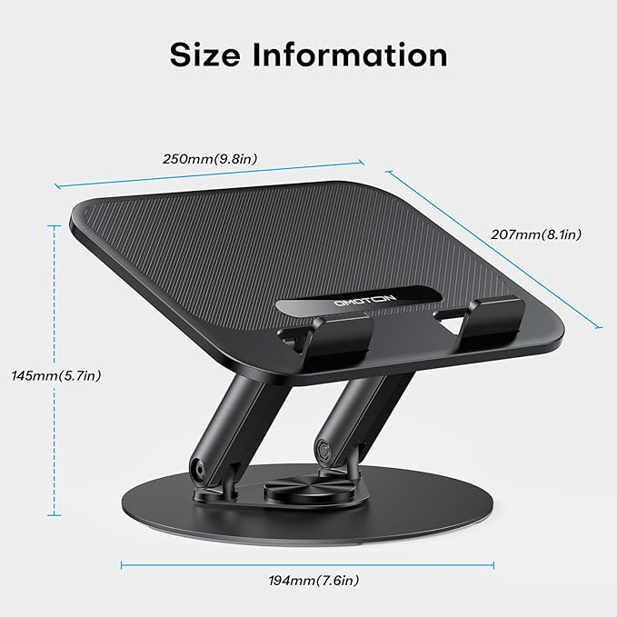 OMOTON Laptop Stand for Desk with 360° Rotating Base, Ergonomic Laptop Riser for Collaborative Work, Easy Storage, Fit MacBook/Laptops up to 14 inches, Black