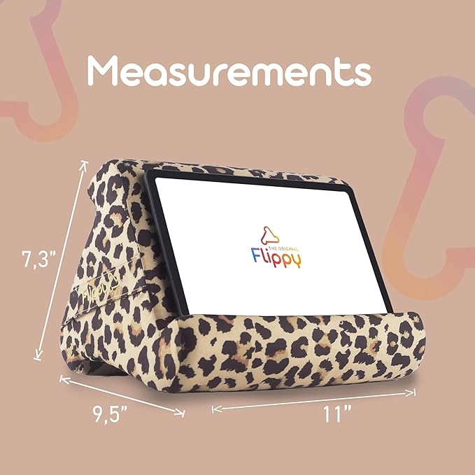 Flippy Original Tablet Pillow Stand & iPad Holder, Gift for Book Lovers & Readers, Multi-Angle Stand with Storage for Lap, Desk & Bed, Compatible with Kindle, Fire, iPad & Samsung, Def Leopard