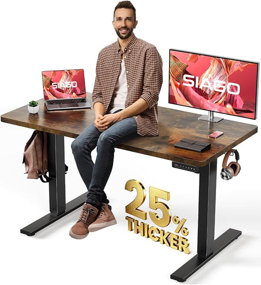 SIAGO Electric Standing Desk Adjustable - 63 x 24 Inch Sit Stand up Desk with 0.8 Inch Thick Tabletop - Adjustable Height Table with 3 Memory Preset, Cable Management for Home Office