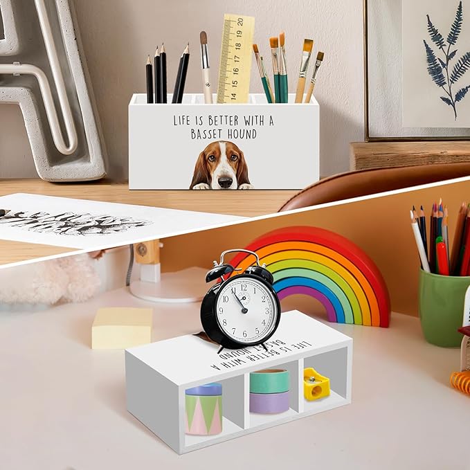 Basset Hound Dog Gifts Pen Pencil Holder for Desk, Funny Dog Lovers Gift Office Desk Accessories, Life Is Better with a Basset Hound Pen Holders Organizer for Women Kitchen Bathroom Decor