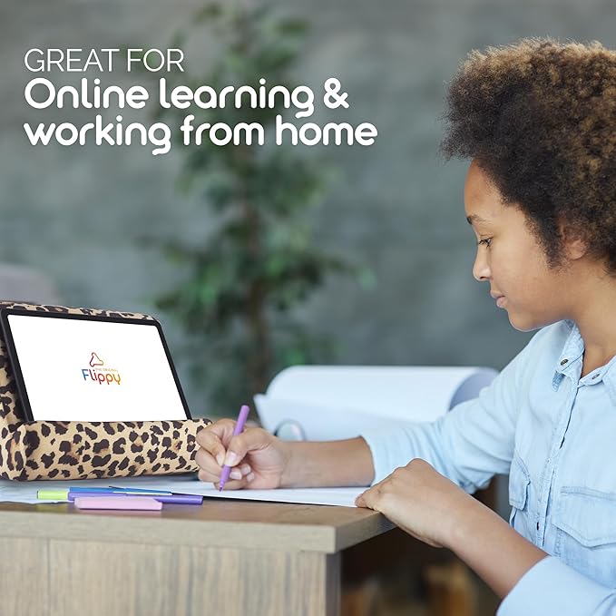 Flippy Original Tablet Pillow Stand & iPad Holder, Gift for Book Lovers & Readers, Multi-Angle Stand with Storage for Lap, Desk & Bed, Compatible with Kindle, Fire, iPad & Samsung, Def Leopard