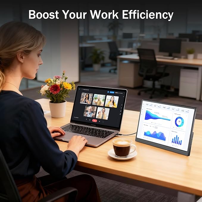 Portable Monitor 15.6 Inch 1080P FHD USB-C HDMI Ultra-Slim Travel Monitor with Kickstand & Speakers, IPS Gaming Display Screen Extender for Laptop PC Mac Phone PS Xbox Switch