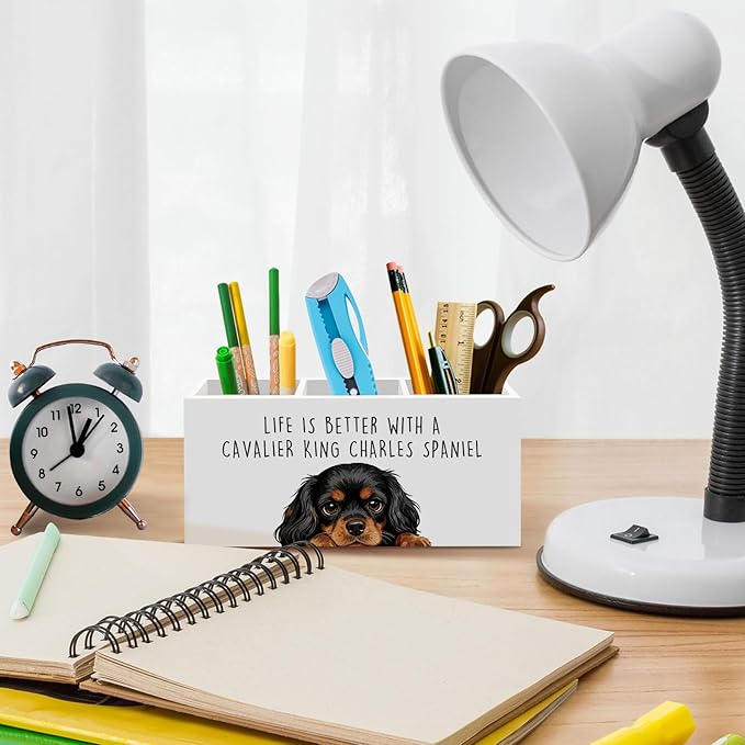 King Charles Cavalier Dog Gifts Pen Pencil Holder for Desk, Funny Dog Lovers Gift Office Desk Accessories,Life Is Better with a Cavalier King Charles Spaniel Pen Holder Organizer for Home