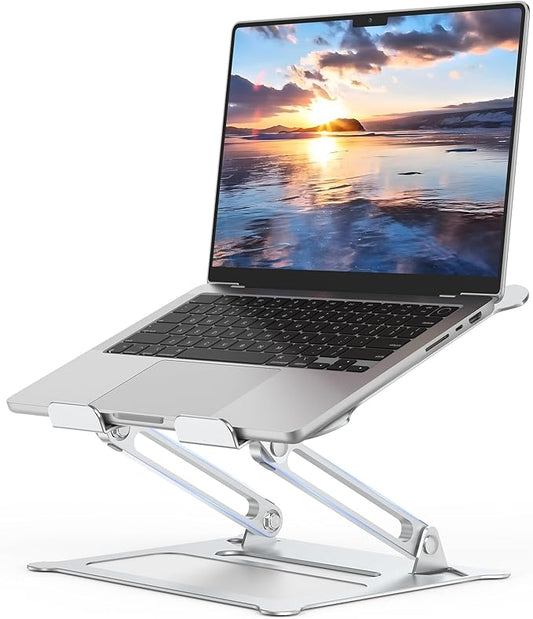 Aluminum Adjustable Laptop Stand, No Wobble Laptop Riser, Foldable Computer Notebook Stand Holder for 10-17" Laptops, Lightweight & Sturdy, Silver/B