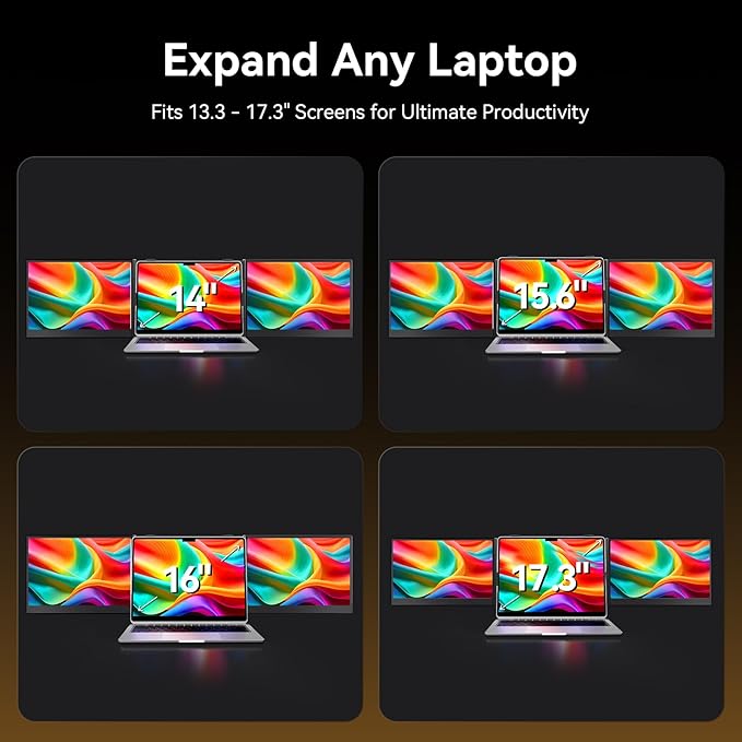 14" Laptop Triple Screen Extender Portable, One Cable Connection Laptop Monitor FHD 1080P IPS, Ultra Thin Dual Monitor for 13-17" Laptops, Plug & Play Compatiable with Win/Mac/Chrome/Android/Switch