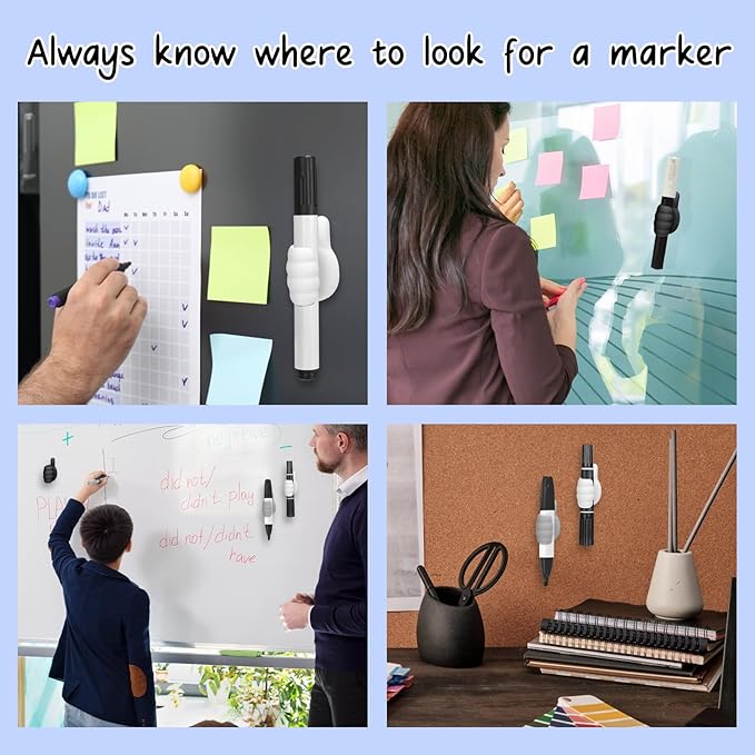 AIERSA Thumb Silicone Marker Holder for Whiteboard, Dry Erase Adhesive Marker Holder, Sticky Marker Clip for Classroom Desk, Clipboard, Lockers, Wall Single Marker Organizer for School Office Supplies