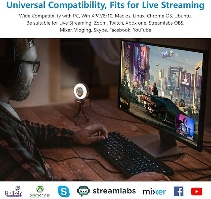 AIDELF Webcam Computer Camera 1080P with Dual Microphone Adjustable Right Light Web cam for PC Advanced Auto-Focus with Tripod Zoom Streaming Camera Gaming Webcam for YouTube Xbox Facebook Streamer