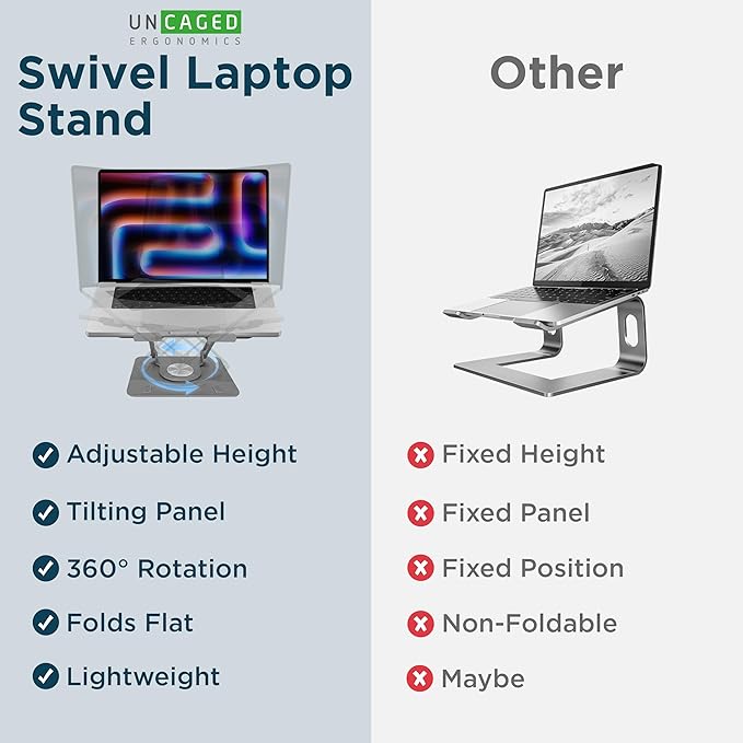 Uncaged Ergonomics Swivel Laptop Stand for Desk, Adjustable Computer iPad Stand for Desk w/ 360 Rotation, Portable Laptop Holder for Home Office Ergonomic Supplies (Space Gray)