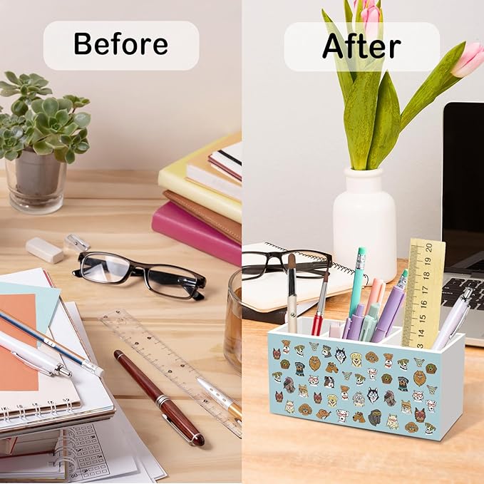 Funny Dog Pen Pencil Holder for Desk, Cute Dogs Office Desk Accessories, Funny Dogs Animal Makeup Brush Toothbrush Holders Organizer for Dog Lovers Women Office Classroom Bathroom