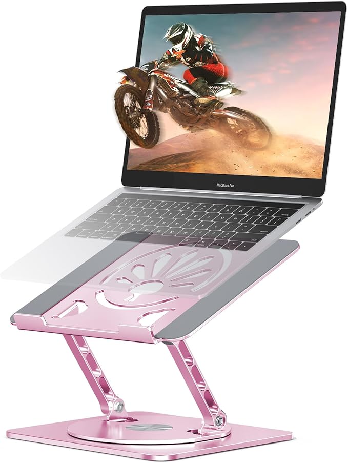 Adjustable Laptop Stand for Desk-360° Rotating Foldable Laptop Holder Ergonomic Laptop Riser for MacBook Pro/Air Dell HP Lenovo Notebook up to 16",Pink