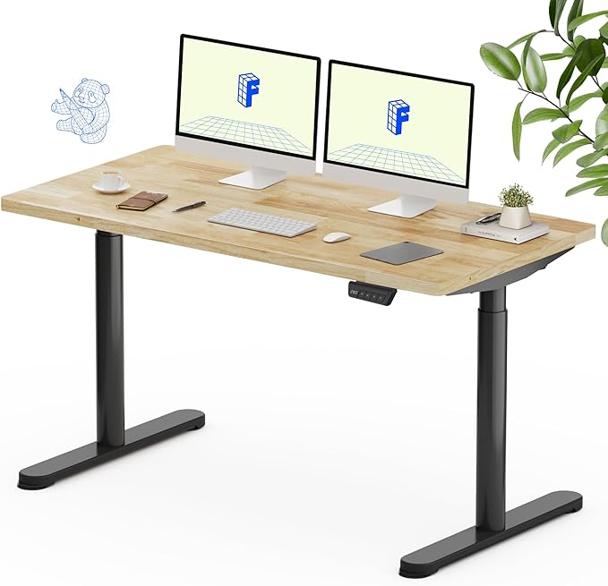 FLEXISPOT Solid Rubberwood Electric Standing Desk with Elegant Oval Legs, 55"x24" Height Adjustable Desk for Home Office & Living Spaces (Black Frame)