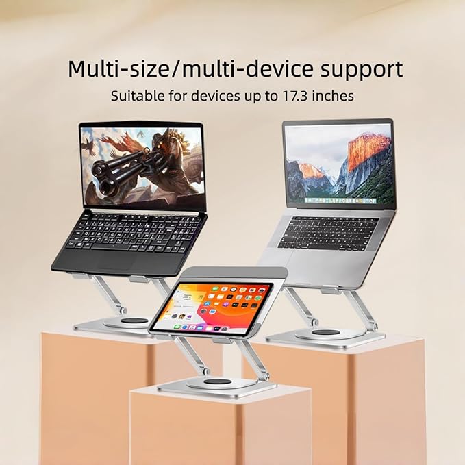 Laptop Stand, Heavy-Duty Metal Laptop Riser for Desk, Ergonomic Height & Angle Adjustment for 10–16.2″ Laptops, Silver