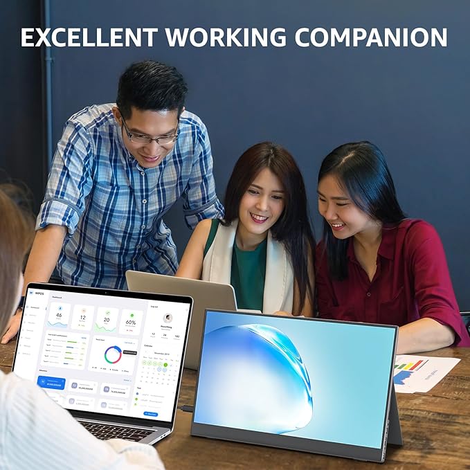 cocopar Portable Monitor 15.6 Inch 1080P FHD 60Hz 85% sRGB Travel Monitor with Speaker HDMI USB-C Second Screen for Laptop MacBook Surface PC Xbox PS4/5, VESA Mountable, with Cover Stand