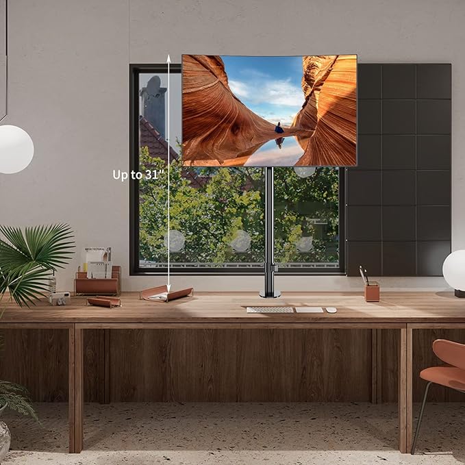 Pholiten Single Tall Monitor Stand Desk Mount，Extra Tall 31 Inch Fully Adjustable Monitor Mount for 13-32 Inch LCD Screen,Holds up to 22lbs