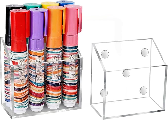 Ameceres Magnetic Pen Holder Classroom Organization Acrylic Marker Holder for Whiteboard Refrigerator Locker Accessories Pencil Dry Erase Marker Basket (1 Compartment * 2)