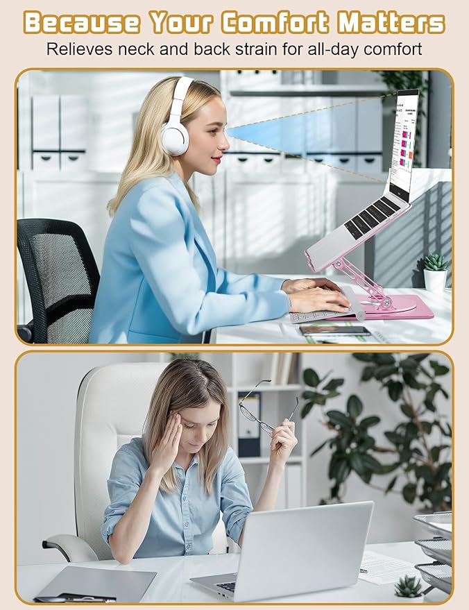 Adjustable Laptop Stand for Desk-360° Rotating Foldable Laptop Holder Ergonomic Laptop Riser for MacBook Pro/Air Dell HP Lenovo Notebook up to 16",Pink