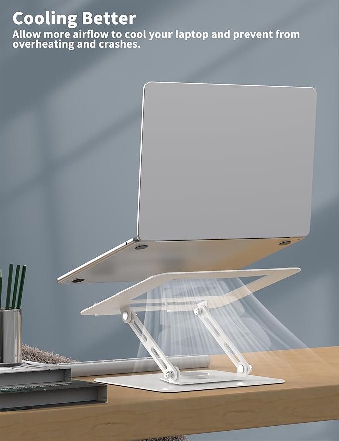 ALASHI Laptop Stand for Desk with 360° Rotating Base, Multi-Angle Adjustable Laptop Stands, Foldable Laptop Riser Compatible with 10 to 15.6 Inches PC Computer, White