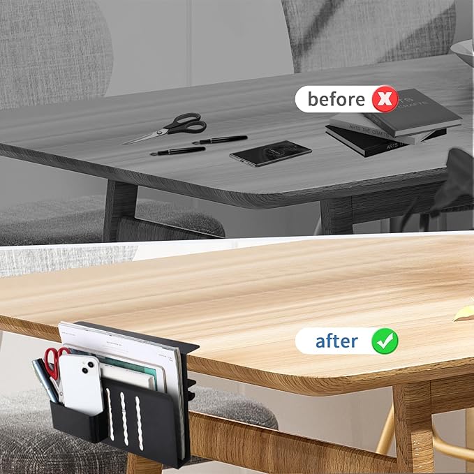 Desk Side Organizer, Desk Laptop Holder with Magnetic Pen Holder, No Drill Hanging Desk Organizer for Office and Home Fits Flat Edge 0.3" to 2.3"