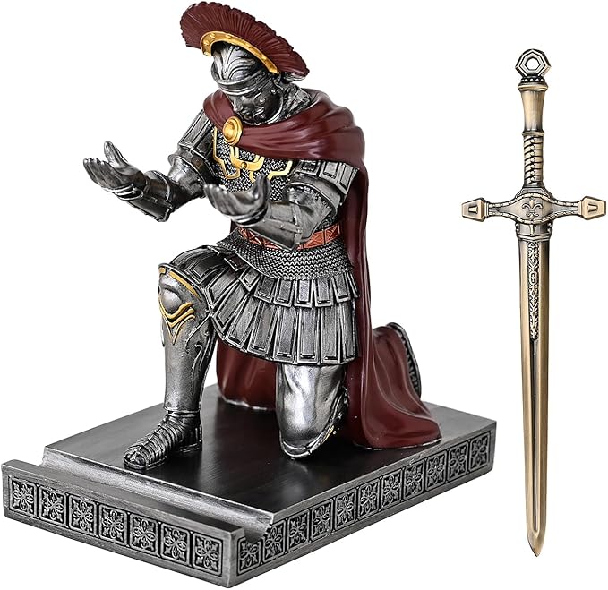 Centurion Cloak Warrior Knight Pen Holder Mobile Phone Stand Desk Organizers and Accessories as Gift for Office and Home (Iron)