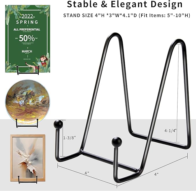 Birity 32 pcs 4.5in Plate Stands for Display,Metal Plate Holders Display Stands Can Be Used for Picture Stand,Book Stands for Display,Plate Display Stands,Easel,Photo Frame Stands,Desktop Stand