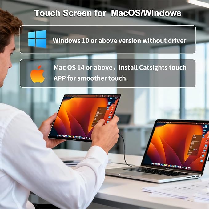 Portable Monitor Touchscreen for Mac 13.3" 2.5K Touch Screen Monitor with Protective Sleeve, USB-C Plug & Play 1500:1 0.22" Ultra-Thin Laptop Screen Extender for Mac Laptop PC Switch