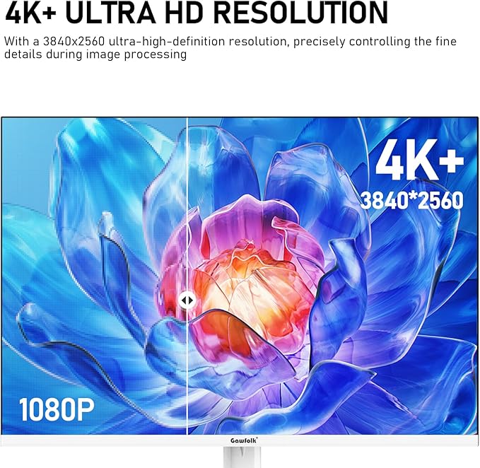 Gawfolk 28 inch UHD 4K Computer Monitor, IPS Ultra HD (3840×2560p) Screen, 3:2, 10Bit, 1.07 Billion Colours, 128% sRGB, Built-in Speakers, 178° Wide Viewing Angle DisplayPort, HDMI, White