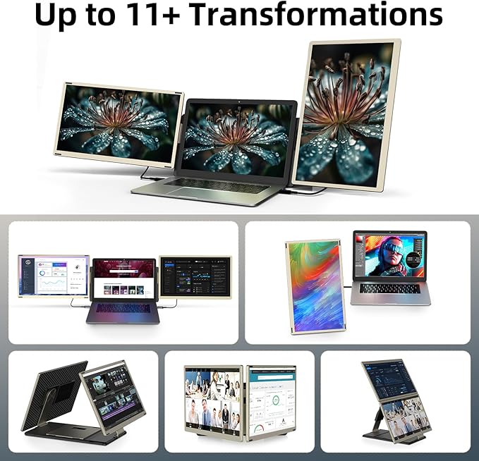 ROYY Laptop Screen Extender Triple Monitor - 15.6" Detachable Portable Computer Monitor, FHD 1080P IPS 235 Degrees Rotation Extra Screen Compatible with Mac Wins Dex Chrome Fits 13-17" Laptop