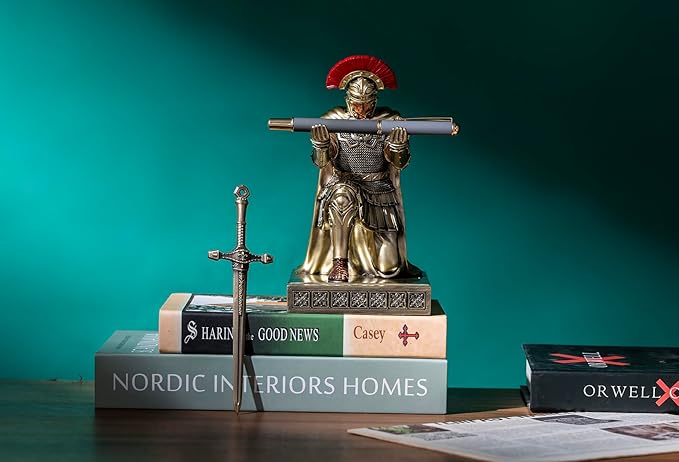 Centurion Cloak Warrior Knight Pen Holder Mobile Phone Stand Desk Organizers and Accessories as Gift for Office and Home (Bronze)