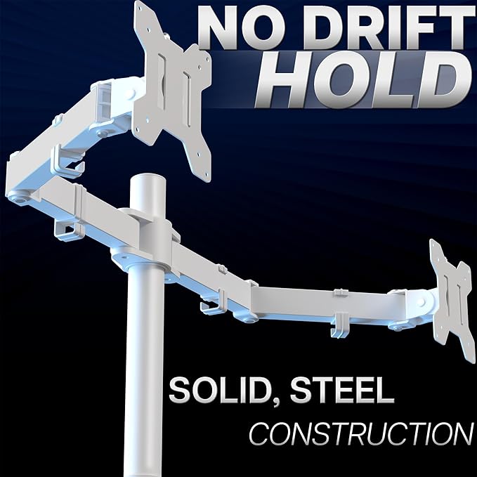 VIVO Dual Monitor Desk Mount, Heavy Duty Fully Adjustable Steel Stand, Holds 2 Computer Screens up to 30 inches and Max 22lbs Each, White, STAND-V002W