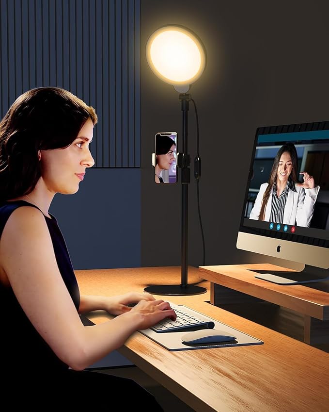 7" Ring Light with Stand for Desk, 3000K-6500K, 30 Lighting Modes for Video Conference, Zoom Lighting for Computer, Adjustable Dimmable Desk Light for Video Recording, Calls, Podcast, Stream, CRI 97.8
