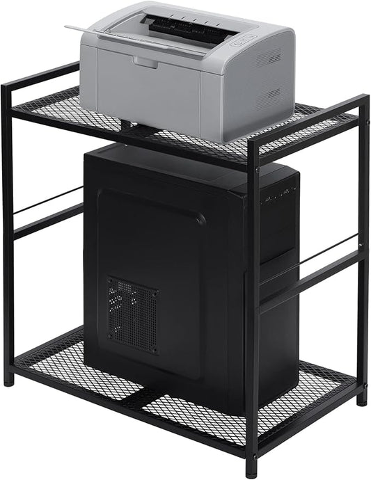 OYEAL Computer Tower Stand, PC Tower Stand Metal Rolling Cart Holds up to 40lbs, 2 Tier Mobile Printer Stand with Storage Under Desk for Home & Office, Black