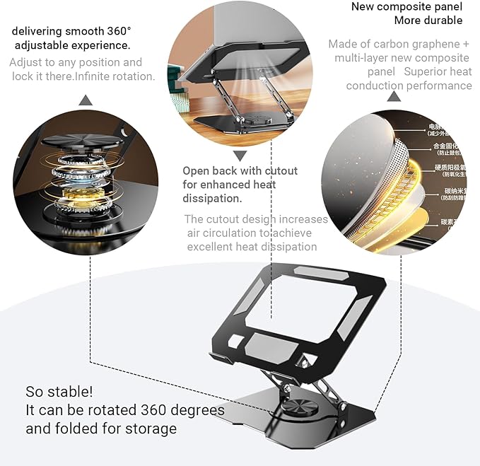 Adjustable Laptop Stand for Desk - 360° Rotating Ergonomic Laptop Riser, Foldable Portable Computer Stand Fits MacBook Air/Pro 10-16 Inchoffice Desk Accessories