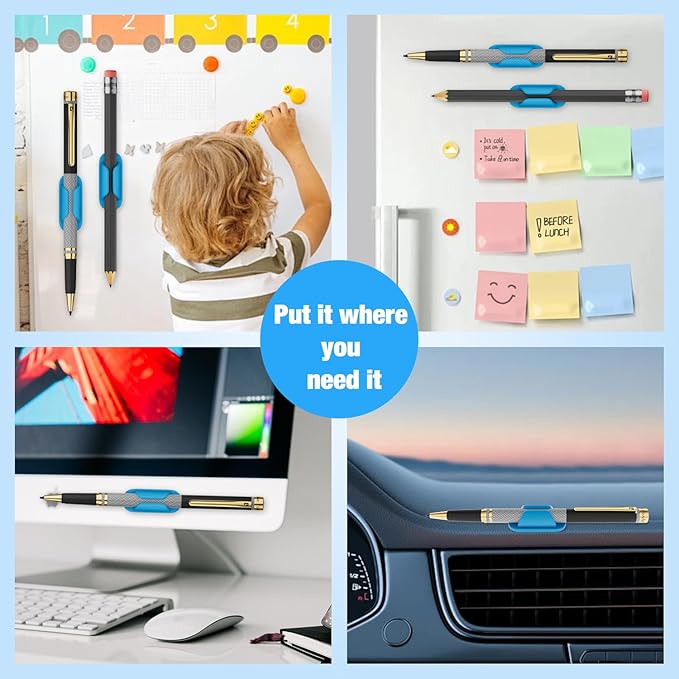 Adhesive Pencil Holders for Desk Silicone Pen Holder Organizer for Desk Accessories,Teacher Supplies for Classroom, Office, School Accessories,Notebook, WallS or Clipboards（10PCS,Blue）