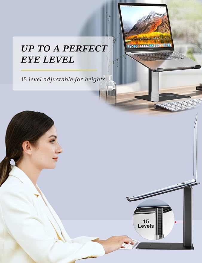 Laptop Stand for Desk, Ergonomic Sitting and Standing Laptop Riser for Notebook MacBook 11-17 Inches，DJ Laptop Stand Adjustable Height from 7-15 Inches Aluminum(Black)