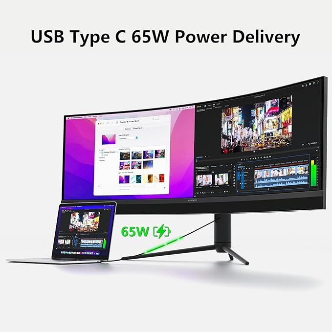 INNOCN 45 Inch 5K2K 5120 x 1440p 120Hz Ultrawide Curved Gaming Monitor, R1500, HDR400, USB Type-C 65W Power Delivery, PIP/PBP, Built-in Speaker, Height Adjustable, Black